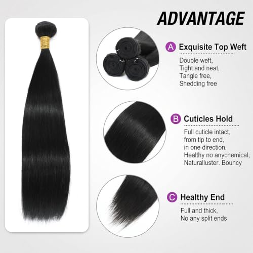 Brazilian Remy Human Hair Bundles 22 Inch Straight Hair Black - 12A Quality