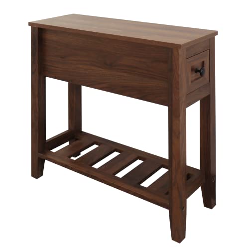 Narrow End Table with Drawer - Slim Nightstand for Living Room & Bedroom