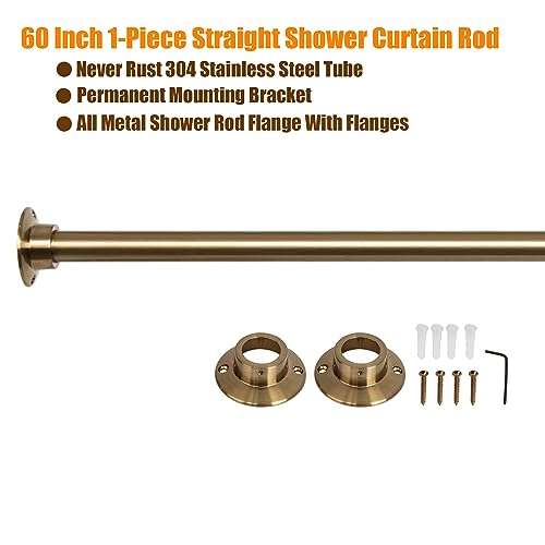 Heavy Duty Shower Curtain Rod 60 Inch Stainless Steel Wall Mount with Champagne Bronze Finish