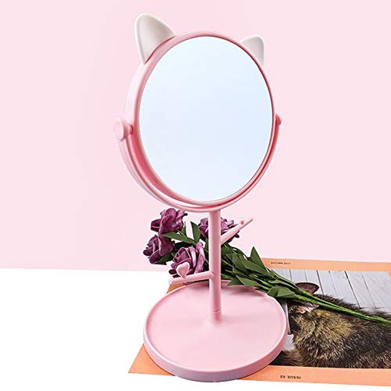 Desk Mirror in Cute Cat Ears Shape-Kawaii &Vanity Mirror for You in Bathroom or Bedroom- Pink