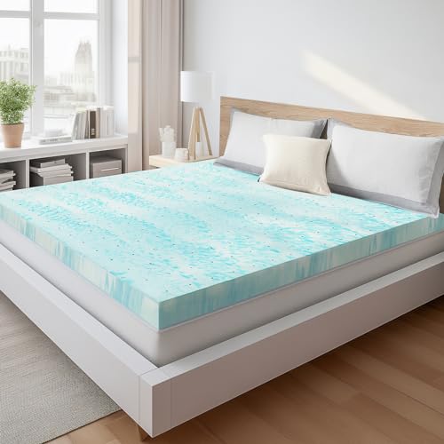 Sweetcrispy 4-Inch Queen Memory Foam Mattress Topper Cooling Pad - Blue