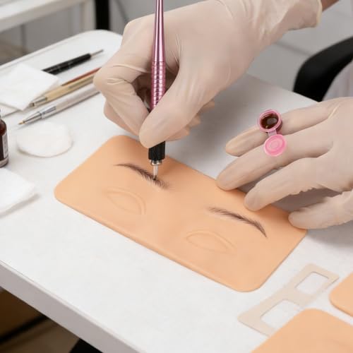 ATOMUS 8pcs Tattoo Practice Skin for Eyebrows Eyeliner 3D Permanent Makeup Silicone Fake Skin Microblading Supplies for Beginners and Experienced Artists