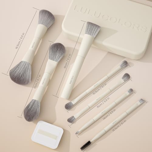 Cream White 13-in-1 Dual-Ended Makeup Brush Set with Sponge - Compact & Travel-Friendly