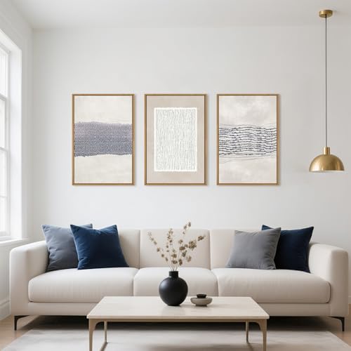 Blue White Abstract Canvas Wall Art Set - 16x24 Inches - Neutral Framed Decor - Variation of Blue Neutral Abstract Wall Art 16"L x 24"W