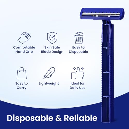 Twin Blade Disposable Razors ? 12 Pack, Individually Wrapped with Safety Caps, Stainless Steel Blades for Men & Women, Ideal for Travel, Hotels, Shelters & Hygiene Kits