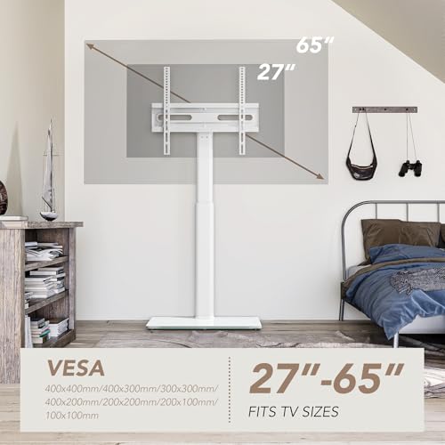 AX WABER White Floor TV Stand with Mount - 70° Swivel, Height Adjustable, Fits 27-65 inch TVs, No Power Outlet