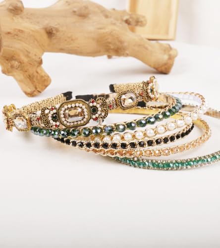 YARN & INK 6 Pcs Women's Champagne Gold Rhinestone Headbands - Mix Hairbands