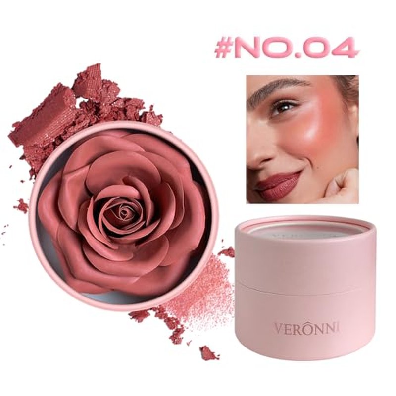 3d Rose Petal Blush, Matte Flower Petal Rose Makeup Blusher for Cheeks, Natural Glowing Redness Long Lasting Buildable Color, Contouring and Brightening, Makeup Powder blusher Gifts(#04)