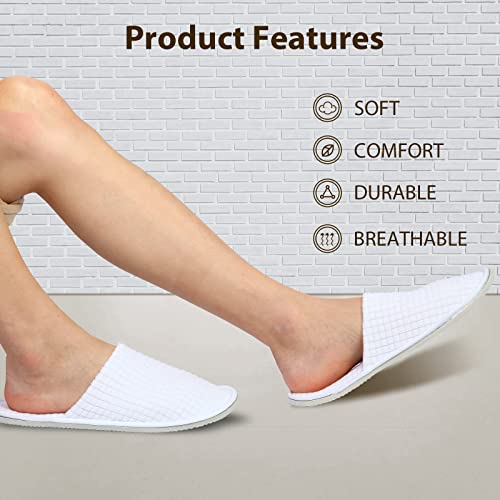 Disposable Hotel Slippers 10 Pairs White for Spa, Wedding, Travel, Women 6-11 Men 6-10, Non-Slip, Washable, Bulk Guest Shoes - Variation of 6-11 Women/6-10 Men