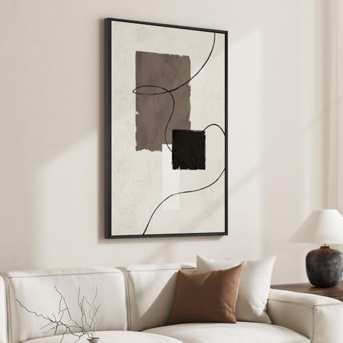 Cuspin 36x24 Inch Modern Abstract Wall Art Frame - Black, White, Brown Geometric Design