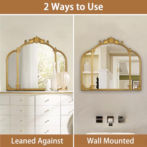 Gold Arch Wall Mirror - Vintage Ornate Baroque Frame, 24x22 Inches - Gold / Gold-01