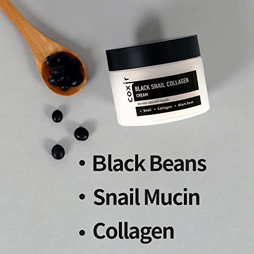 Black Snail Collagen Cream - Korean Snail Mucin with Peptides & Black Foods - 1.69 Fl Oz