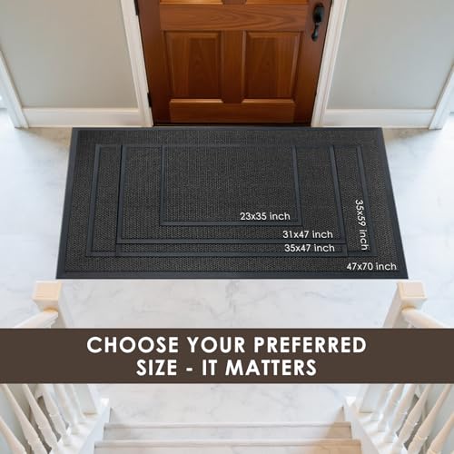 Indoor Outdoor Door Mat 47x70 Heavy Duty with 3D Mesh Technology – Black Grey