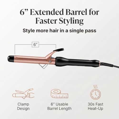 1 Inch Curling Iron with Clamp - Tourmaline Ceramic Hair Curler, 5 Heat Settings, Fast Heating, Dual Voltage, Auto Shut-Off