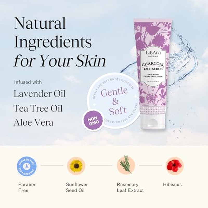 LilyAna Naturals Vitamin C Serum 1oz and Charcoal Face Scrub 3oz Bundle