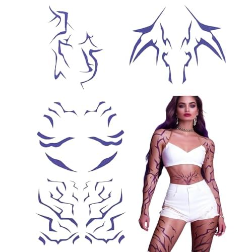 7 Sheets Movie Anime Purple Temporary Tattoos Cosplay Tattoo Stickers Halloween Cosplay Tattoos Stickers Dance Cosplay Tattoos Halloween Cosplay Accessories Party Prop