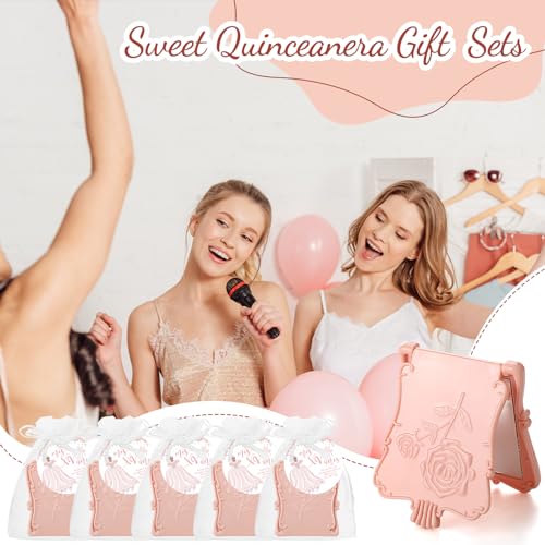 50 Champagne Pink Rose Mirror Party Favors for Quinceanera Guest Gifts Set
