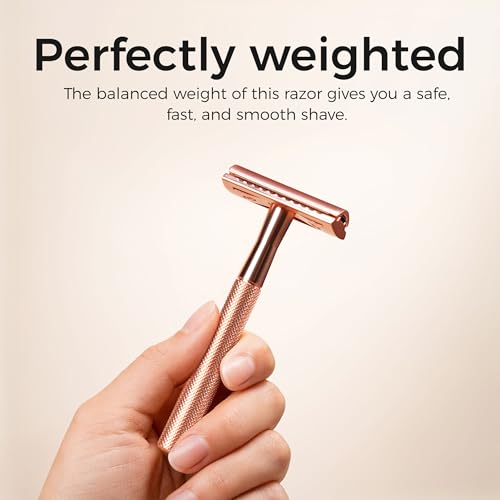 Double Edge Safety Razor Kit with Stand - Rose Gold Men & Women Shaving Set