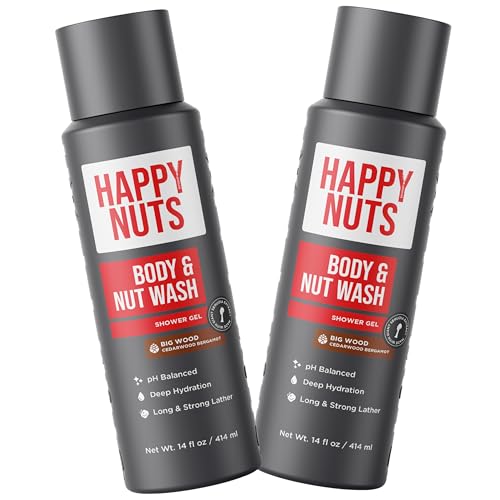 HAPPY NUTS Big Wood Body and Nut Wash - Moisturizing Men's Shower Gel, Natural Bodywash with Deep Cleanse for Sensitive Skin - Men's Soap (2 Pack, Big Wood)