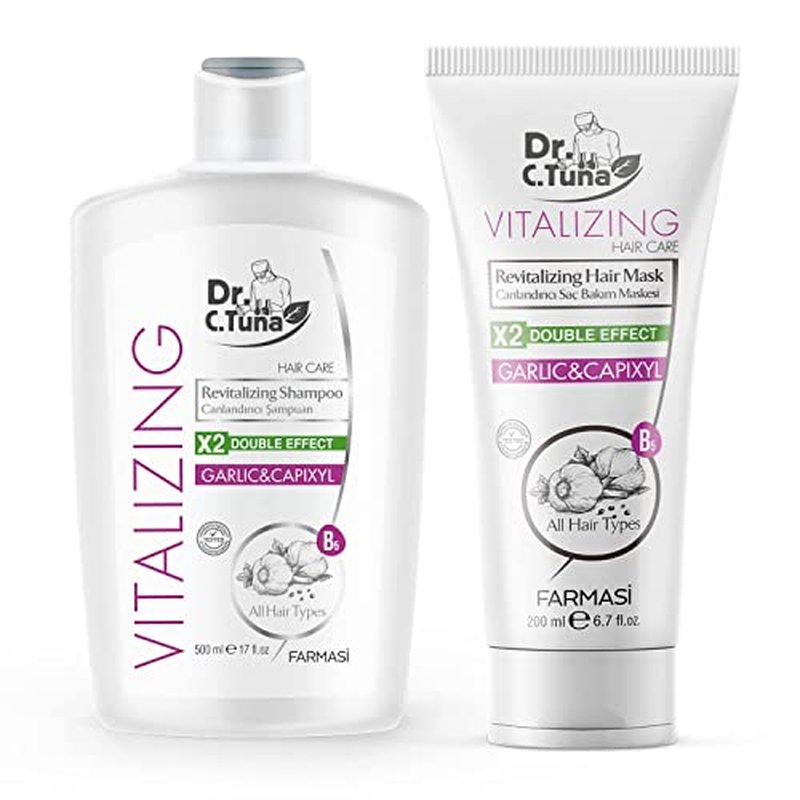 FARMASI Dr. C. Tuna Vitalizing Garlic Shampoo and Hair Mask - Natural Treatment for Hair Growth, Prevents Loss, Stimulates Growth with Capixyl