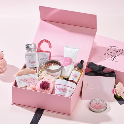 Pink Spa Gift Set for Women - Self-Care Bath Basket for Mother's Day & Gifts