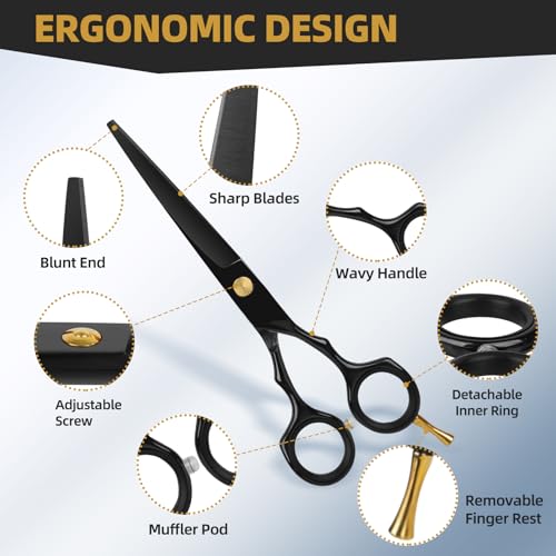 Ethyxe Hair Cutting Scissors Kit with Razor, 2-Scissors Set in Leather Case (Black)