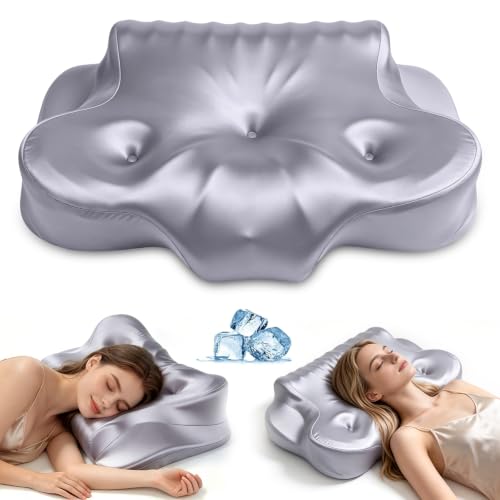 Cervical Neck Pillow for Pain Relief - Memory Foam Support, Grayish Purple