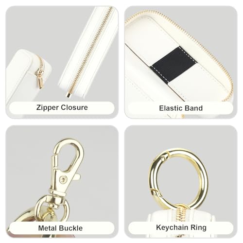Leather Lipstick Holder Keychain Pouch - White Travel Makeup Organizer