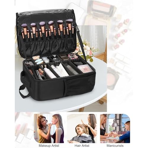 Relavel Makeup Backpack, Professional Travel Train Case Makeup Artist Kit Set Bag for Women Extra Large Cosmetic Organizer, Brush Storage Holder, with Adjustable High Dividers, Black