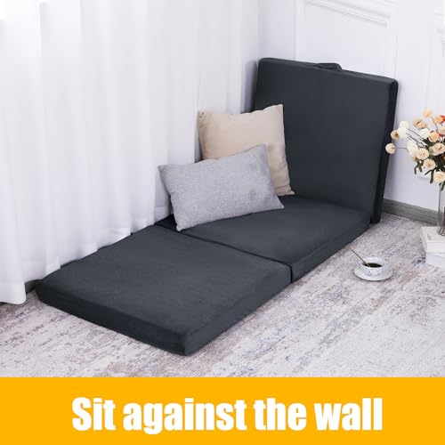Dark Gray Foldable Floor Lounger Pillow with Handle - Memory Foam Cushion for Meditation, Yoga, Reading, Sleep