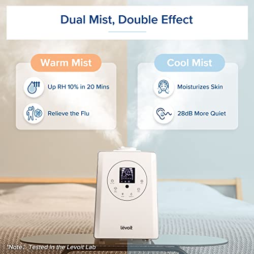 Levoit 6L Humidifier for Large Rooms – Warm & Cool Mist, White (Bedroom/Auto Mode) 6L