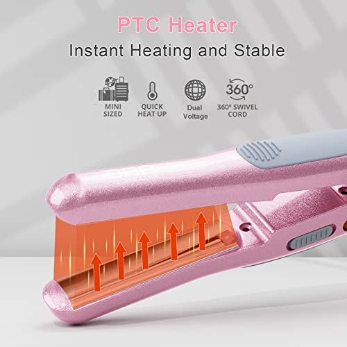 DAN Technology Pink Travel Hair Styling Set with Mini Flat Iron, Curling Iron & Dryer