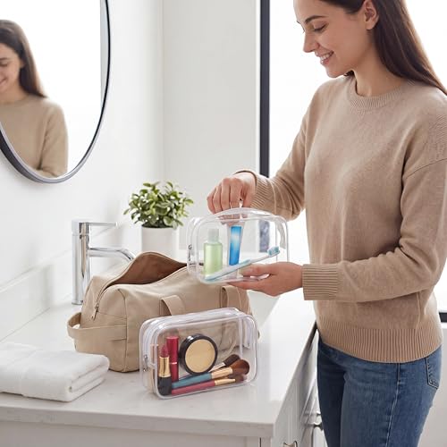 Clear Makeup Bags Set - 30 Reusable Toiletry Organizers, White