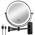JANEEVA 8" Wall Mounted Lighted Makeup Mirror,Rechargeable Double Sided 1X/10X Magnifying Mirror with 3 Color Lights,Touch Dimmable Bathroom Vanity Mirror with 360¡ÆSwivel Extendable Arm Matte Black