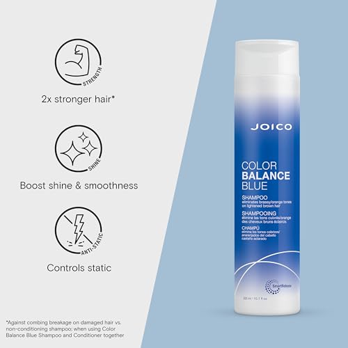 Joico Color Balance Blue Shampoo | For Lightened Brown Hair | Eliminate Brassy Orange Tones | Boost Color Vibrancy & Shine | Protect Against Harmful UV Radiation | With Rosehip Oil & Green Tea Extract
