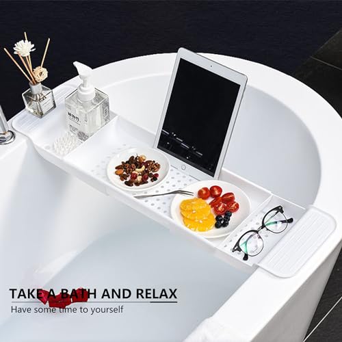 Stretchable Plastic Bath Tub Tray - Anti-Slip Bathtub Caddy White