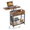 Rustic Brown Lift Top End Table with Charging Station & Wheels