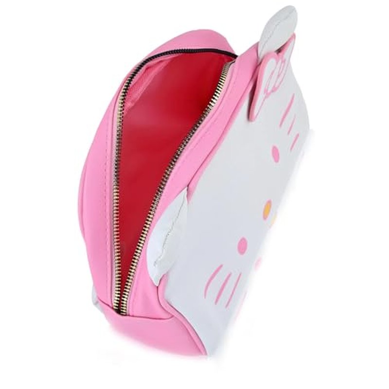 Fast Forward Hello Kitty Cosmetic Makeup Bag Officially Licensed 9 Inch Pink and White Leather Toiletry Tote Bag