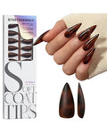 Long Stiletto Tortoise Shell False Nails - 96Pcs Press-On Nails Set