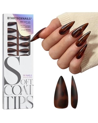 Long Stiletto Tortoise Shell False Nails - 96Pcs Press-On Nails Set