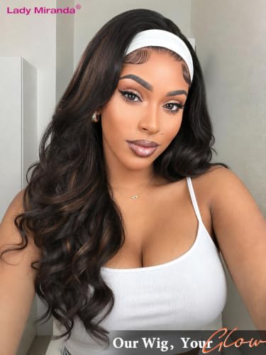 Lady Miranda Mixed Brown Wavy Layered Flip Curls Headband Wig 26in - Natural Look