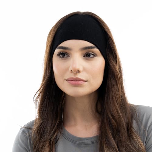 Baby Alpaca Wool Ear Warmer Headband for Winter - Black, One Size