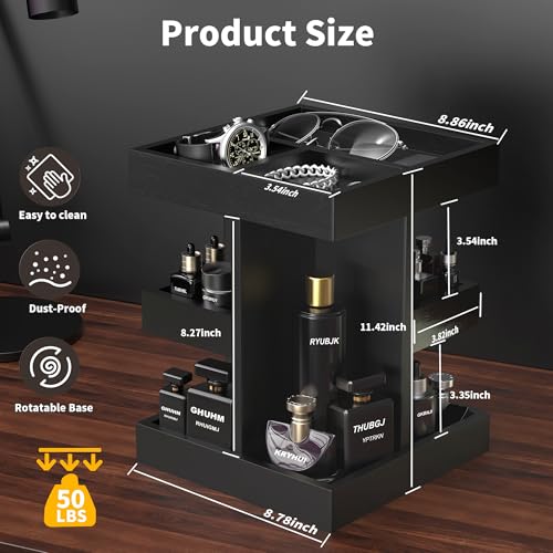 Cologne Organizer for Men, 360 Makeup Rotating Organizer, Organizador de Perfumes, Estante para Perfumes, Gifts for Men, Countertop Vanity and Bathroom, Bedroom Essentials, Mens Husband Gifts(Black)