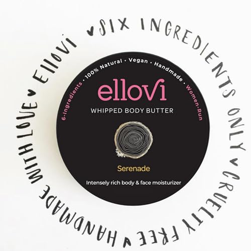 Ellovi All-Natural Luxuriously Whipped Body Butter - Serenade - 100% Nut Free - Made With Just 6 Vegan Ingredients - Ultra-Rich 100% Plant-Based Moisturizer For Naturally Healthy Skin (2 fl. oz/59ml)