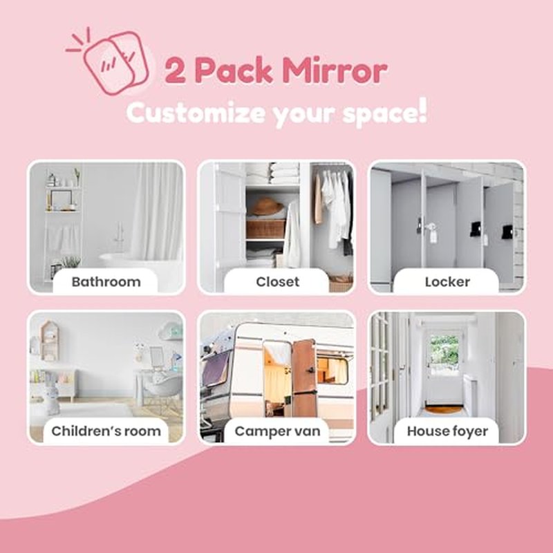 2PCS MYRO Self-Adhesive Designed Mirror 7" x 12¡° Shatterproof Locker Mirror Shower Bathroom Mirror with Strong Adhesive Tapes, Ideal for School Classroom Playroom Office Camping, 3.5OZ, Venetian
