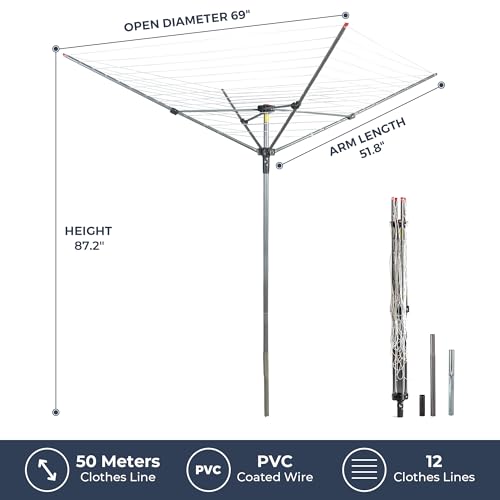 164 Feet Rotary Clothes Drying Rack with Adjustable Height & Ground Spike