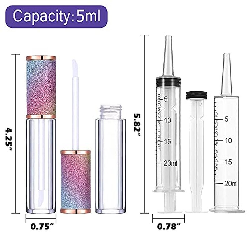 AMORIX 50 Pack Rainbow Lip Gloss Tubes 5ml Empty Containers Cute Bottles Supplies Kit + 3pcs Syringes + Labels for DIY Base