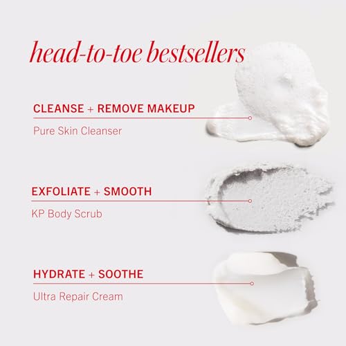First Aid Beauty Cleanse, Smooth + Hydrate Kit - Skin Care Gift Set with Travel Size Facial Cleanser, KP Body Scrub & Ultra Repair Cream - Travel Friendly Skincare Set