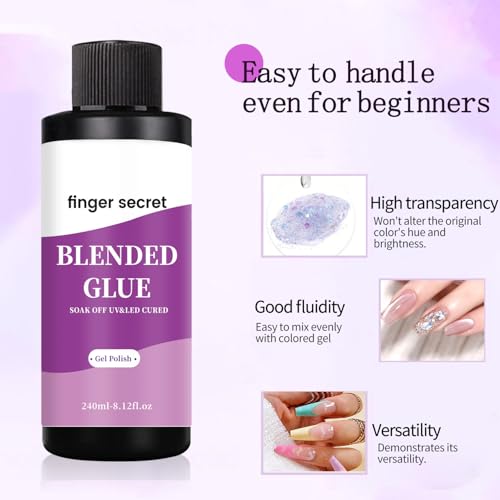 Blending Glue,Clear Gel Nail Polish Thinner Glue for Blending Ombre Gel Nail Polish Color Mixing Gradient Glitter Sequins,240ml/8floz for Nail Art Painting DIY Nail Blend Glue