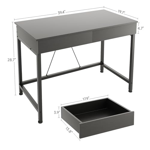 39.4 Inch Small Black Desk with 2 Wooden Drawers - Home Office, Vanity & Study Table